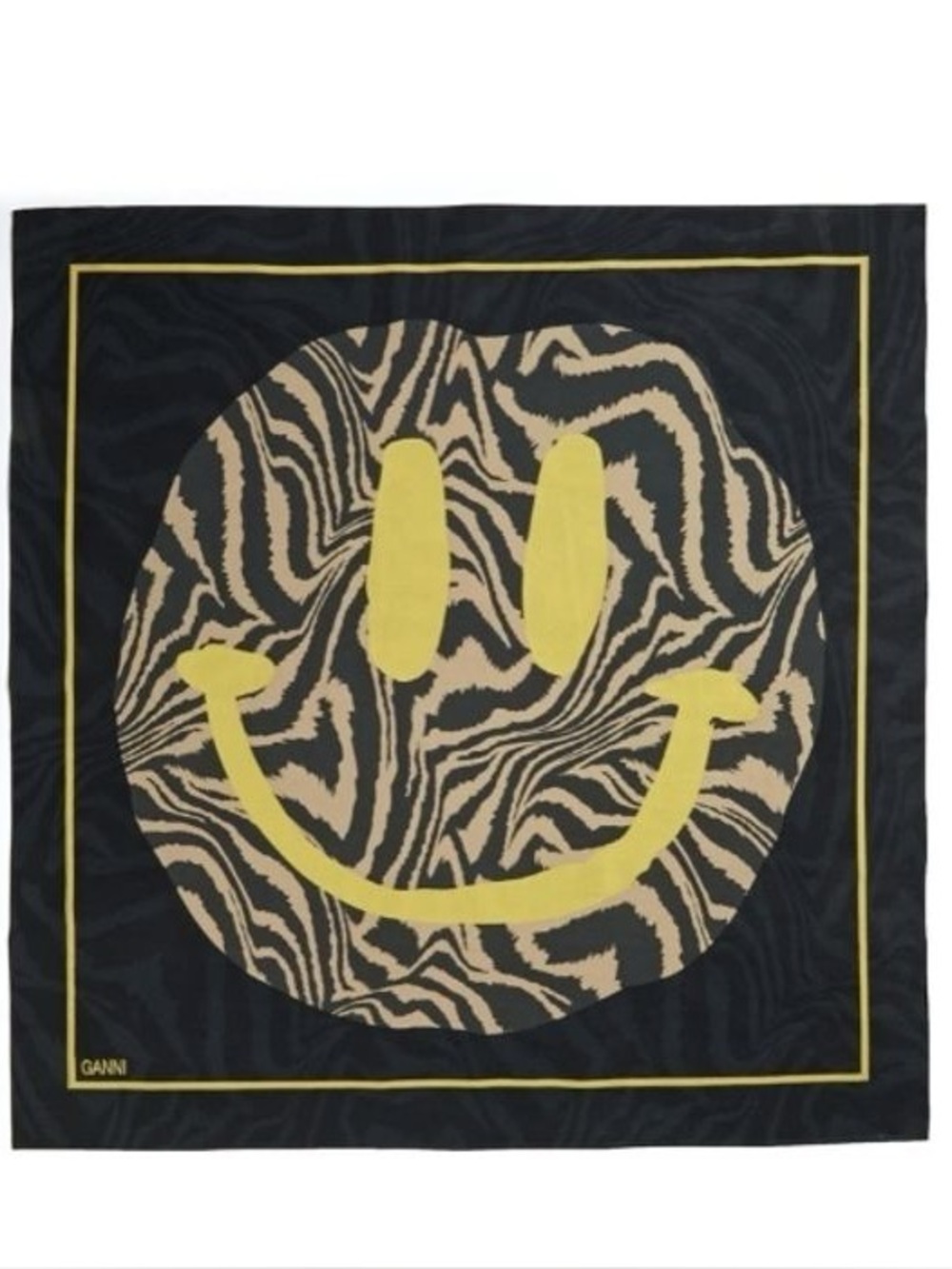 GANNI Smiley Face Tiger Print 100% Cotton Poplin Voile Square Scarf Bandana NWT